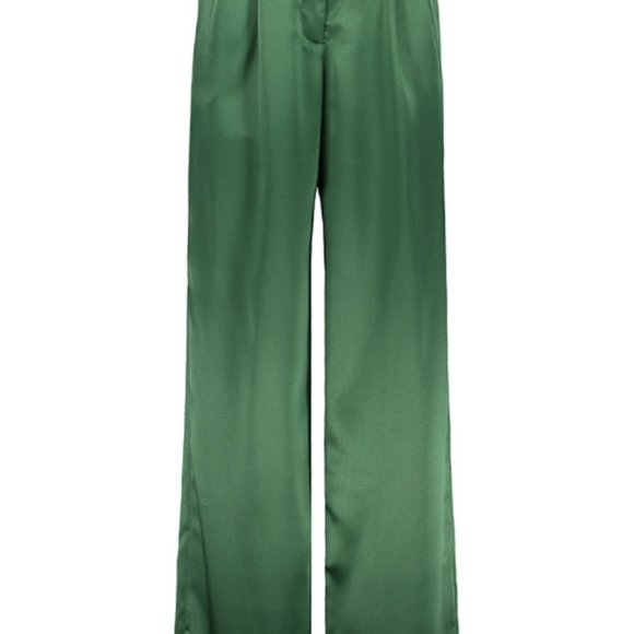 Sandra Weil Satin Mid Rise Straight Leg Pants Green Small